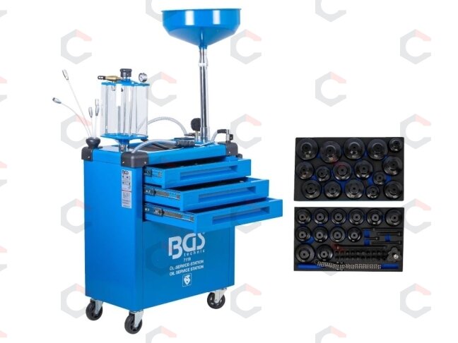 Alyvos aptarnavimo stotelė su alyvos filtrų raktų rinkiniu | 70 l (7119) Alyvos aptarnavimo stotelė su alyvos filtrų raktų rinkiniu | 70 l (7119)