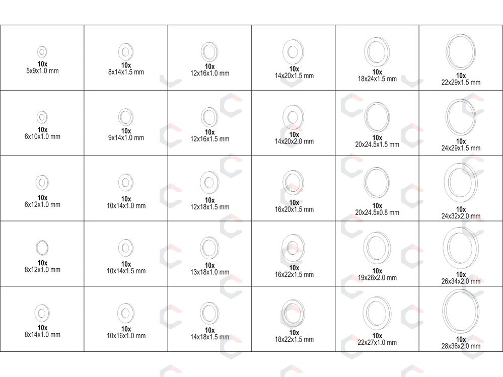 Aliuminių tarpinių rinkinys | 300 vnt. (YT-06865) 4 Aliuminių tarpinių rinkinys | 300 vnt. (YT-06865) 4