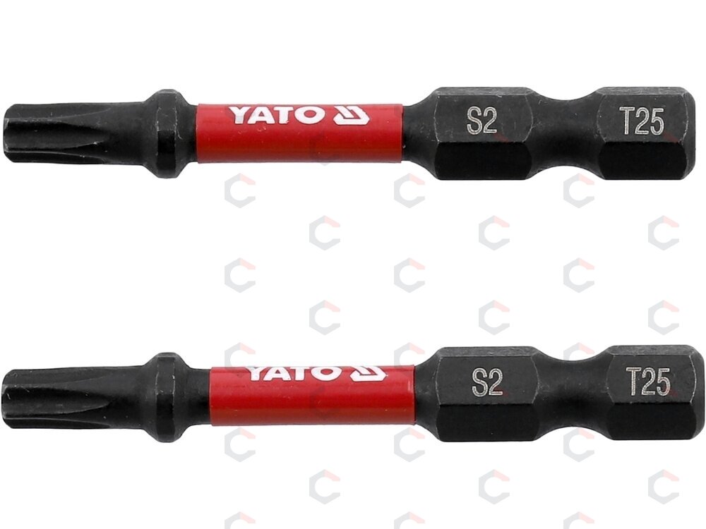 Antgaliai smūginiai | 6,3 mm (1/4") | S2 | T-Star (Torx) T25 | 2 vnt. (YT-78054) 1 Antgaliai smūginiai | 6,3 mm (1/4") | S2 | T-Star (Torx) T25 | 2 vnt. (YT-78054) 1