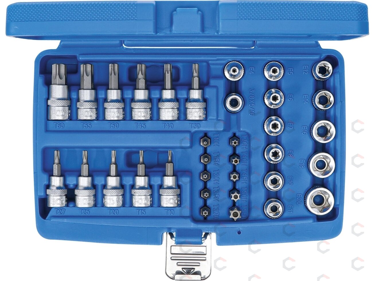 Antgalių ir galvučių rinkinys | 10 mm (3/8") | T-star (Torx) | 34 vnt. (5021) 1 Antgalių ir galvučių rinkinys | 10 mm (3/8") | T-star (Torx) | 34 vnt. (5021) 1
