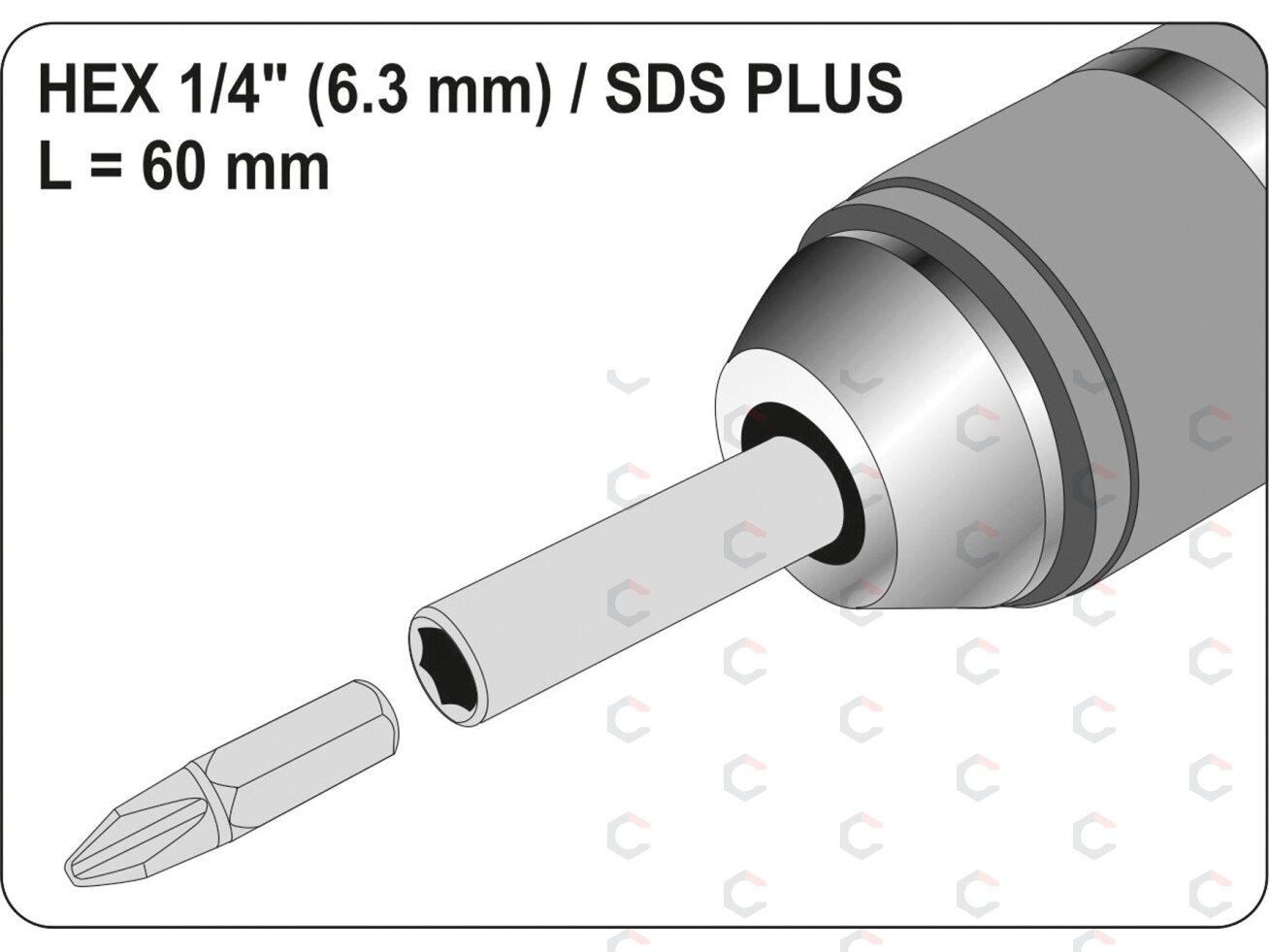Antgalių laikiklis SDS | vidinis šešiakampis 6,3 mm (1/4") | 60 mm (YT-04690) 2