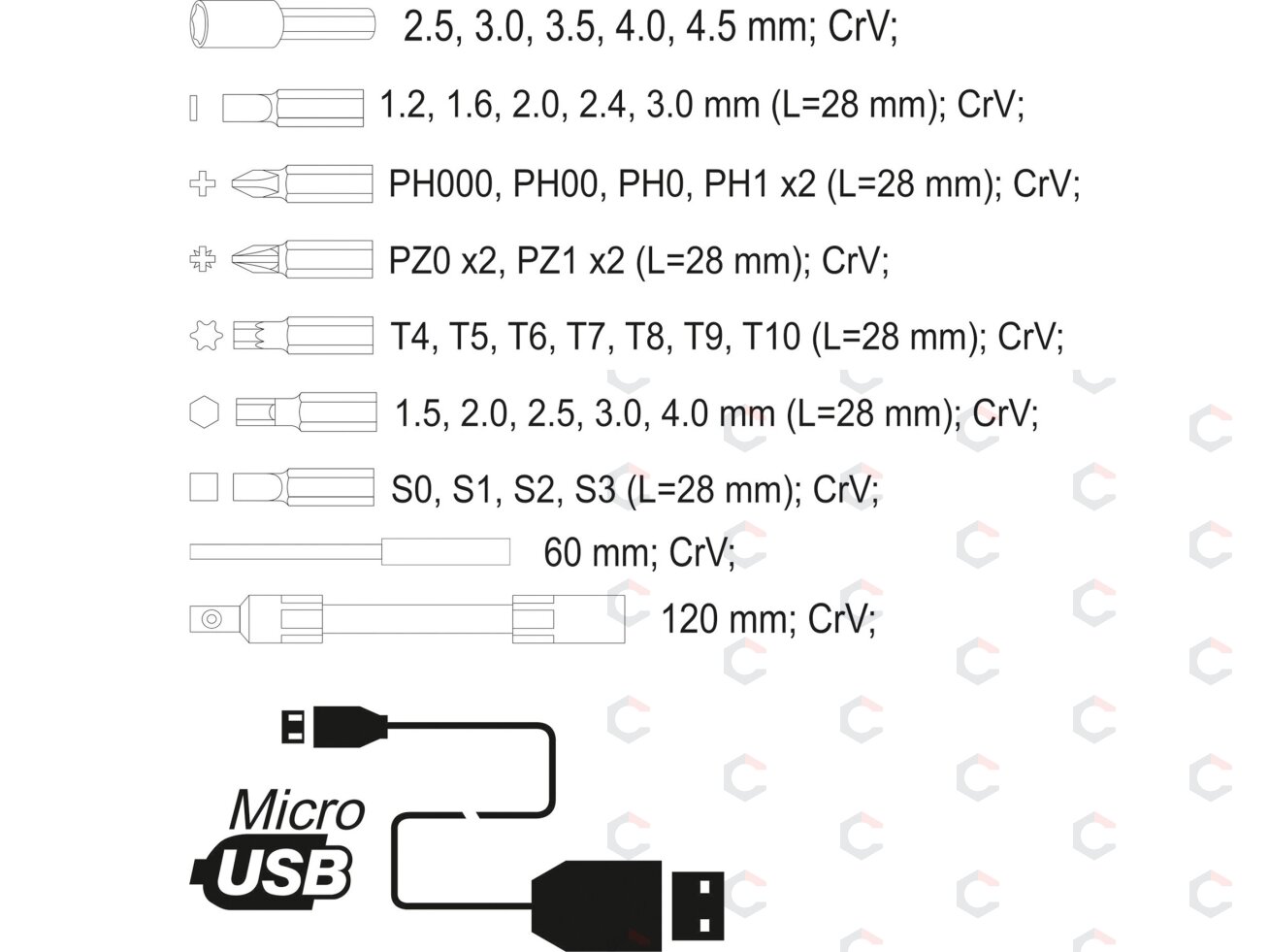 Antgalių rinkinys | su akumuliatoriniu atsuktuvu | Lithium-ion / 3,6V | 39 vnt. (YT-27930) 5