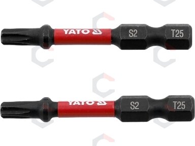 Antgaliai smūginiai | 6,3 mm (1/4") | S2 | T-Star (Torx) T25 | 2 vnt. (YT-78054) Antgaliai smūginiai | 6,3 mm (1/4") | S2 | T-Star (Torx) T25 | 2 vnt. (YT-78054)