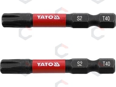 Antgaliai smūginiai | 6,3 mm (1/4") | S2 | T-Star (Torx) T40 | 2 vnt. (YT-78057) Antgaliai smūginiai | 6,3 mm (1/4") | S2 | T-Star (Torx) T40 | 2 vnt. (YT-78057)
