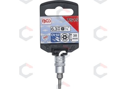 Antgalis 1/4" įpresuotas į galvutę su skyle, penkiakampis TS15x38mm (5184-TS15)