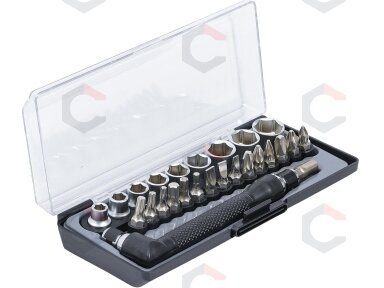 Antgalių ir galvučių rinkinys su lenkta rankena | 6.3 mm (1/4") | 26 vnt. (20802)