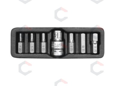 Antgalių rinkinys | 10 mm (3/8") storio | hex šešiakampis | 7 vnt. (YT-0412) Antgalių rinkinys | 10 mm (3/8") storio | hex šešiakampis | 7 vnt. (YT-0412)