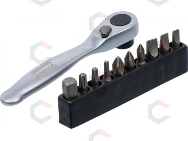 Antgalių rinkinys su terkšle | 6,3 mm (1/4") | 11 vnt. (90110) Antgalių rinkinys su terkšle | 6,3 mm (1/4") | 11 vnt. (90110)