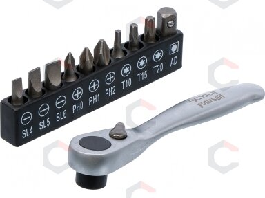 Antgalių rinkinys su terkšle | 6,3 mm (1/4") | 11 vnt. (90110) Antgalių rinkinys su terkšle | 6,3 mm (1/4") | 11 vnt. (90110)