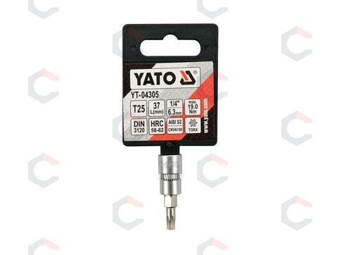 Antgalis įpresuotas į galvutę | 6.3 mm (1/4") | T-Star (Torx) T25 (YT-04305) 2