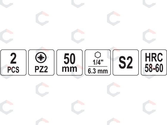 Smūginiai suktuvo antgaliai | PZ2 | 1/4" | 50 mm | 2 vnt. (YT-78044) 3 Smūginiai suktuvo antgaliai | PZ2 | 1/4" | 50 mm | 2 vnt. (YT-78044) 3