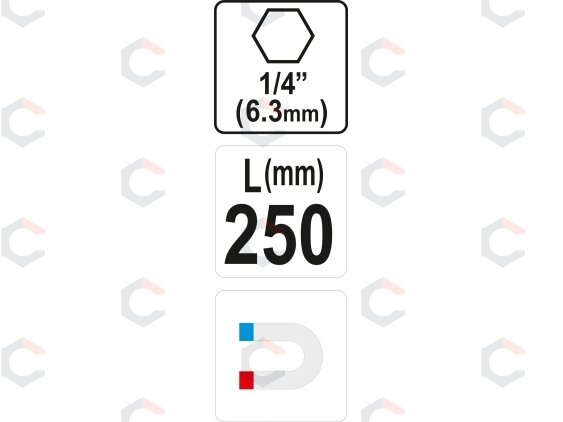 Magnetinis antgalių laikiklis – ilgas 1/4" | 250 mm (YT-04683) 2