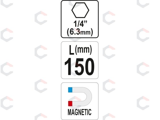 Antgalių laikiklis magnetinis ilgas | 6,3 mm (1/4") | 150 mm (YT-04681) 2