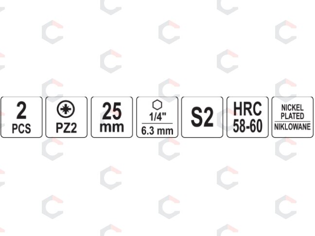 Antgaliai | 6,3 mm (1/4") | S2 Ni | kryžminiai PZ2 | 2 vnt. (YT-78004) 4 Antgaliai | 6,3 mm (1/4") | S2 Ni | kryžminiai PZ2 | 2 vnt. (YT-78004) 4
