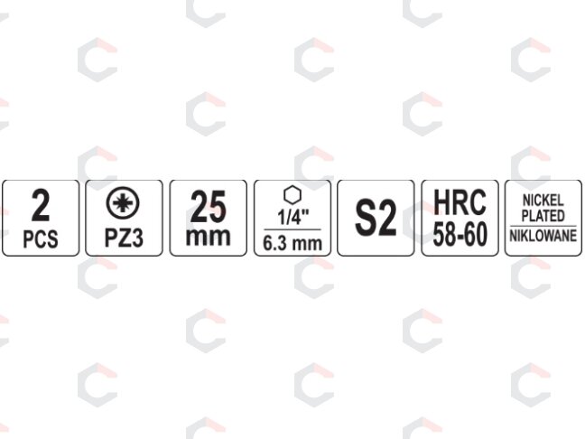 Antgaliai | 6,3 mm (1/4") | S2 Ni | kryžminiai PZ3 | 2 vnt. (YT-78005) 4 Antgaliai | 6,3 mm (1/4") | S2 Ni | kryžminiai PZ3 | 2 vnt. (YT-78005) 4