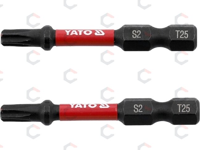 Antgaliai smūginiai | 6,3 mm (1/4") | S2 | T-Star (Torx) T25 | 2 vnt. (YT-78054) 1 Antgaliai smūginiai | 6,3 mm (1/4") | S2 | T-Star (Torx) T25 | 2 vnt. (YT-78054) 1