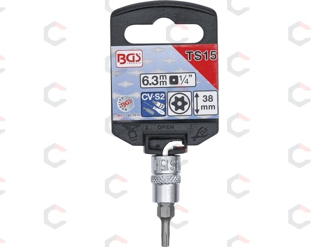 Antgalis 1/4" įpresuotas į galvutę su skyle, penkiakampis TS15x38mm (5184-TS15) 1