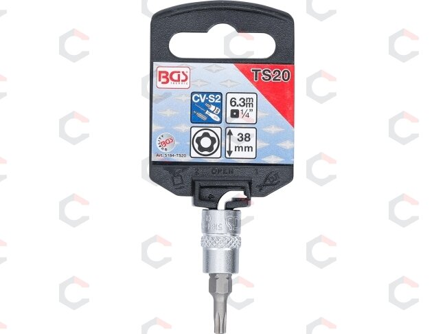 Antgalis 1/4" įpresuotas į galvutę su skyle, penkiakampis TS20x38mm (5184-TS20) 1 Antgalis 1/4" įpresuotas į galvutę su skyle, penkiakampis TS20x38mm (5184-TS20) 1