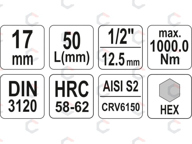 Antgalis įpresuotas į galvutę 1/2", H17 (YT-04388) 3 Antgalis įpresuotas į galvutę 1/2", H17 (YT-04388) 3