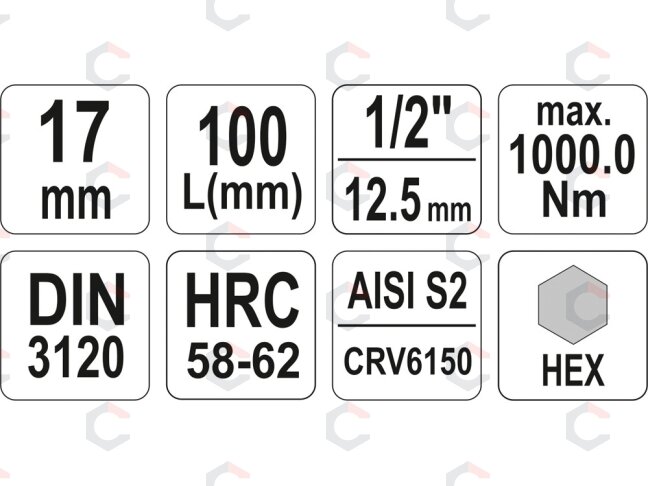 Antgalis įpresuotas į galvutę 1/2" hex 17 mm X 100 mm (YT-04398) 3