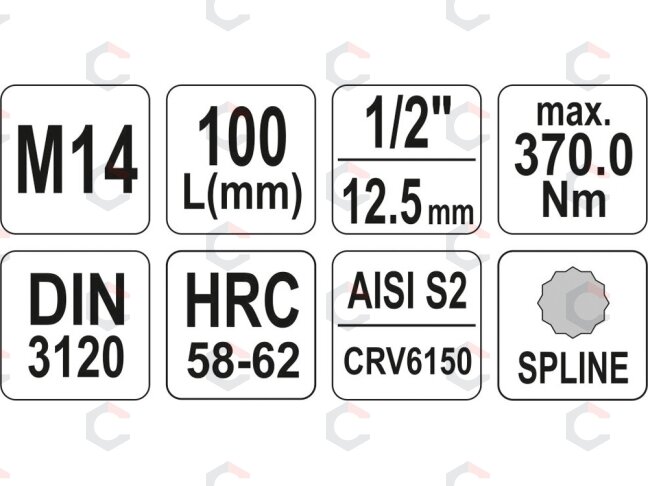 Antgalis įpresuotas į galvutę 1/2", M14 x 100mm (YT-04355) 2 Antgalis įpresuotas į galvutę 1/2", M14 x 100mm (YT-04355) 2