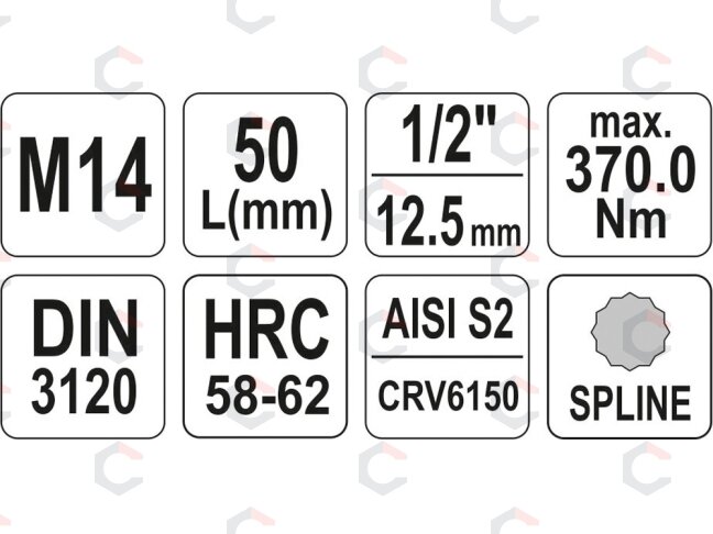 Antgalis įpresuotas į galvutę 1/2", M14 x 55 mm (YT-04345) 3 Antgalis įpresuotas į galvutę 1/2", M14 x 55 mm (YT-04345) 3