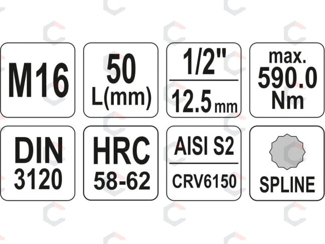 Antgalis įpresuotas į galvutę 1/2", M16 x 55 mm (YT-04346) 3 Antgalis įpresuotas į galvutę 1/2", M16 x 55 mm (YT-04346) 3