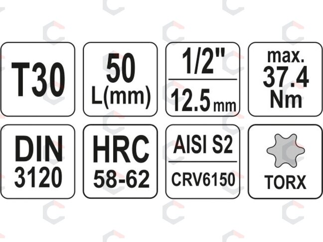 Antgalis įpresuotas į galvutę 1/2", T30 x 55 mm (YT-04313) 3 Antgalis įpresuotas į galvutę 1/2", T30 x 55 mm (YT-04313) 3