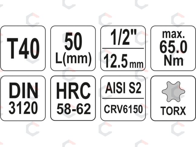Antgalis įpresuotas į galvutę 1/2", T40 x 55 mm (YT-04314) 3 Antgalis įpresuotas į galvutę 1/2", T40 x 55 mm (YT-04314) 3