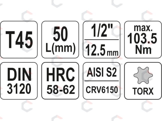 Antgalis įpresuotas į galvutę 1/2", T45 x 55 mm (YT-04315) 3 Antgalis įpresuotas į galvutę 1/2", T45 x 55 mm (YT-04315) 3