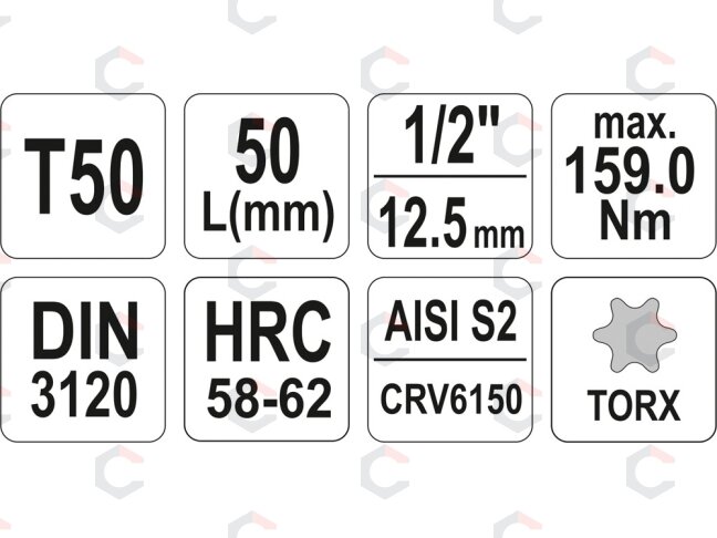 Antgalis įpresuotas į galvutę 1/2", T50 x 55 mm (YT-04316) 3 Antgalis įpresuotas į galvutę 1/2", T50 x 55 mm (YT-04316) 3