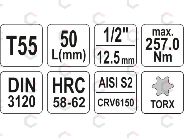 Antgalis įpresuotas į galvutę 1/2", T55 x 55 mm (YT-04317) 3