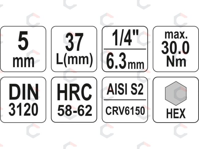 Antgalis įpresuotas į galvutę | 6,3 mm (1/4") | hex šešiakampis 5 mm (YT-04372) 3 Antgalis įpresuotas į galvutę | 6,3 mm (1/4") | hex šešiakampis 5 mm (YT-04372) 3