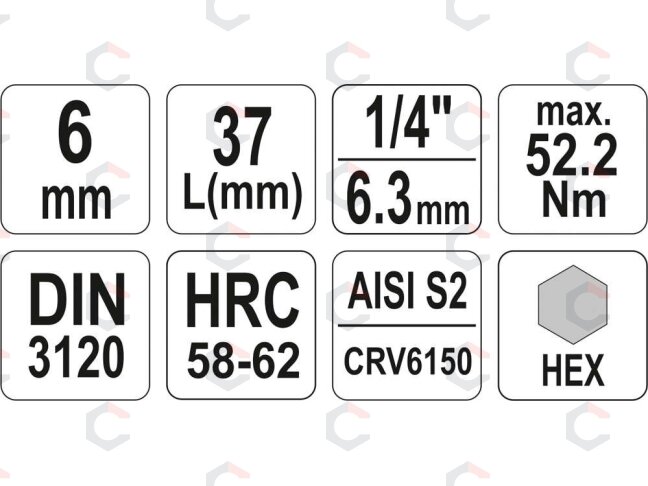 Antgalis įpresuotas į galvutę | 6,3 mm (1/4") | hex šešiakampis 6 mm (YT-04373) 3 Antgalis įpresuotas į galvutę | 6,3 mm (1/4") | hex šešiakampis 6 mm (YT-04373) 3