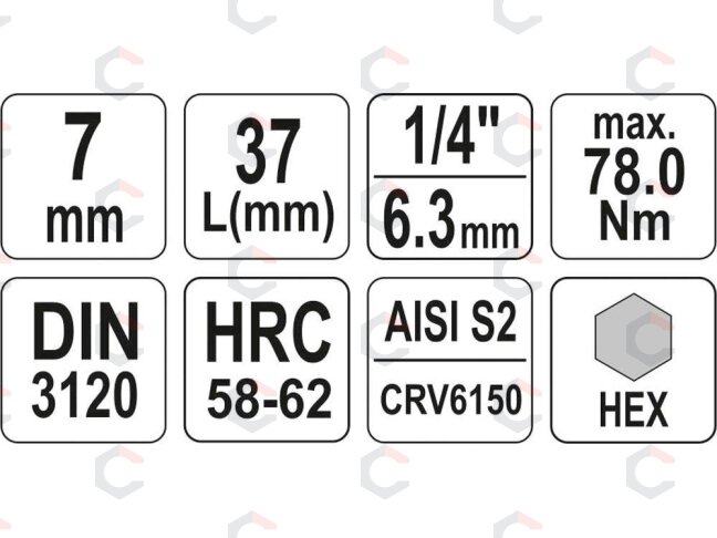 Antgalis įpresuotas į galvutę | 6,3 mm (1/4") | hex šešiakampis 7 mm (YT-04374) 3 Antgalis įpresuotas į galvutę | 6,3 mm (1/4") | hex šešiakampis 7 mm (YT-04374) 3