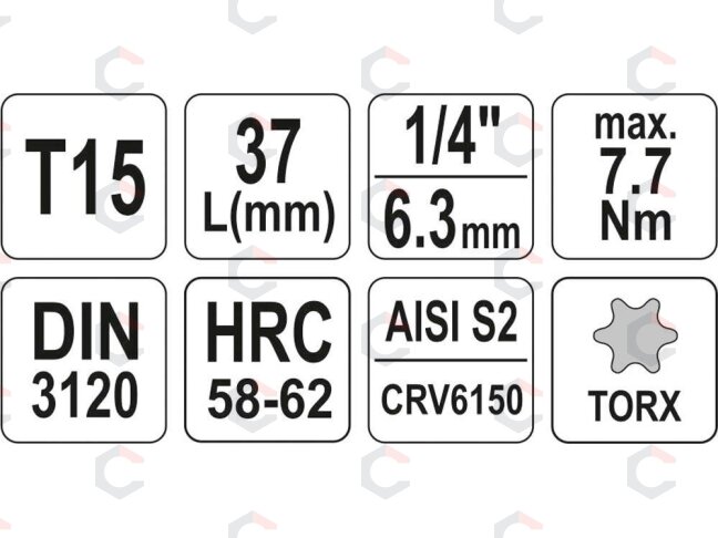 Antgalis įpresuotas į galvutę | 6.3 mm (1/4") | T-Star (Torx) T15 (YT-04303) 3 Antgalis įpresuotas į galvutę | 6.3 mm (1/4") | T-Star (Torx) T15 (YT-04303) 3
