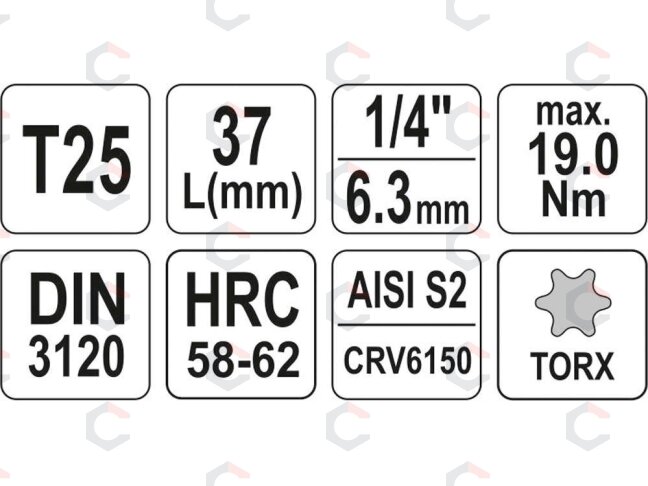 Antgalis įpresuotas į galvutę | 6.3 mm (1/4") | T-Star (Torx) T25 (YT-04305) 3