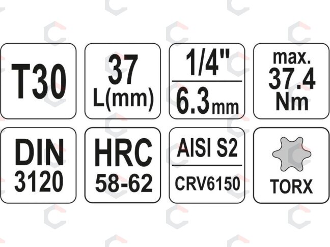 Antgalis įpresuotas į galvutę | 6.3 mm (1/4") | T-Star (Torx) T30 (YT-04306) 3 Antgalis įpresuotas į galvutę | 6.3 mm (1/4") | T-Star (Torx) T30 (YT-04306) 3