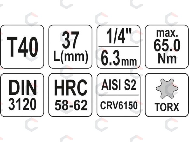 Antgalis įpresuotas į galvutę | 6.3 mm (1/4") | T-Star (Torx) T40 (YT-04307) 3 Antgalis įpresuotas į galvutę | 6.3 mm (1/4") | T-Star (Torx) T40 (YT-04307) 3