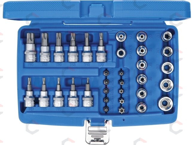 Antgalių ir galvučių rinkinys | 10 mm (3/8") | T-star (Torx) | 34 vnt. (5021) 1 Antgalių ir galvučių rinkinys | 10 mm (3/8") | T-star (Torx) | 34 vnt. (5021) 1