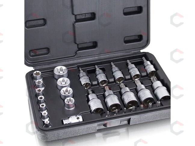 Antgalių ir galvučių rinkinys | E-Star E4-E20 / T8-T55 | 6.3 mm (1/4") / 10 mm (3/8") / 12,5 mm (1/2") | 30 vnt. (SK-TS30)