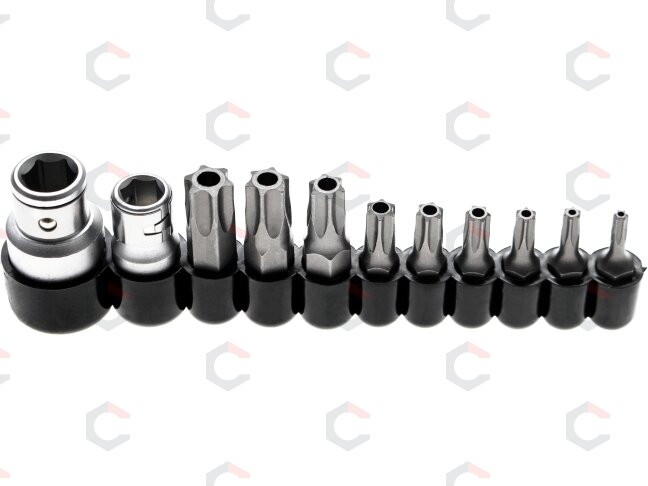 Antgalių komplektas | 10 mm (1/4") / 10 mm (3/8") | T-Star su skylutėmis (Torx) | 11 vnt. (786) Antgalių komplektas | 10 mm (1/4") / 10 mm (3/8") | T-Star su skylutėmis (Torx) | 11 vnt. (786)