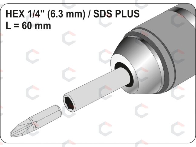 Antgalių laikiklis SDS | vidinis šešiakampis 6,3 mm (1/4") | 60 mm (YT-04690) 2