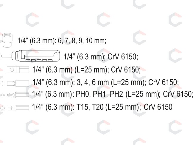 Antgalių rinkinys su reversiniu atsuktuvu | 15 vnt. (65034) 4 Antgalių rinkinys su reversiniu atsuktuvu | 15 vnt. (65034) 4