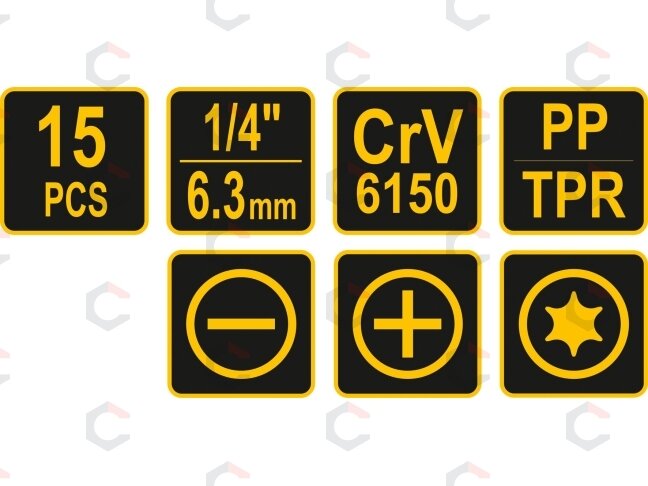 Antgalių rinkinys su reversiniu atsuktuvu | 15 vnt. (65034) 5 Antgalių rinkinys su reversiniu atsuktuvu | 15 vnt. (65034) 5