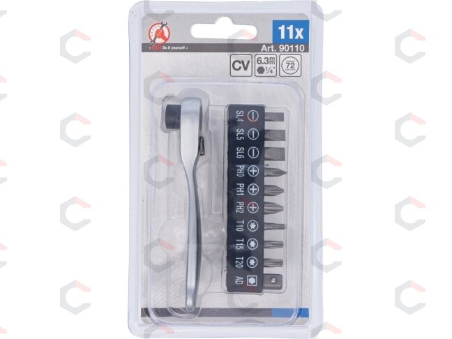 Antgalių rinkinys su terkšle | 6,3 mm (1/4") | 11 vnt. (90110) 3