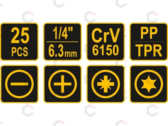 Antgalių rinkinys su terkšline rankena | 25 vnt. (65105) 3 Antgalių rinkinys su terkšline rankena | 25 vnt. (65105) 3