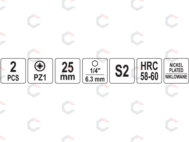 Antgaliai | 6,3 mm (1/4") | S2 Ni | kryžminiai PZ1 | 2 vnt. (YT-78003) 4
