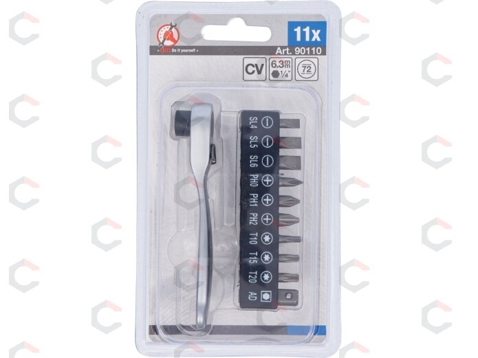 Antgalių rinkinys su terkšle | 6,3 mm (1/4") | 11 vnt. (90110) 3