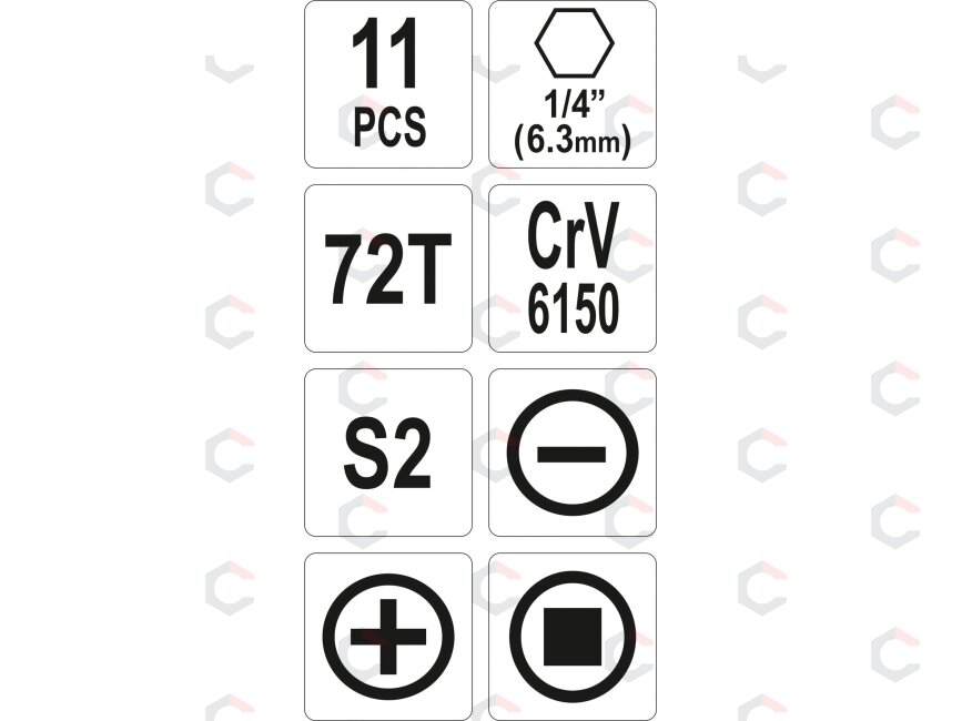 Antgalių rinkinys su terkšle 1/4" | 11 vnt. (YT-14390) 3 Antgalių rinkinys su terkšle 1/4" | 11 vnt. (YT-14390) 3